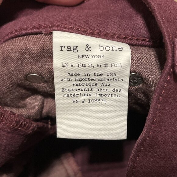 Rag & Bone Skinny Ankle Jeans SZ 27 Maroon Red Stretch Denim Mid Rise - Picture 12 of 12
